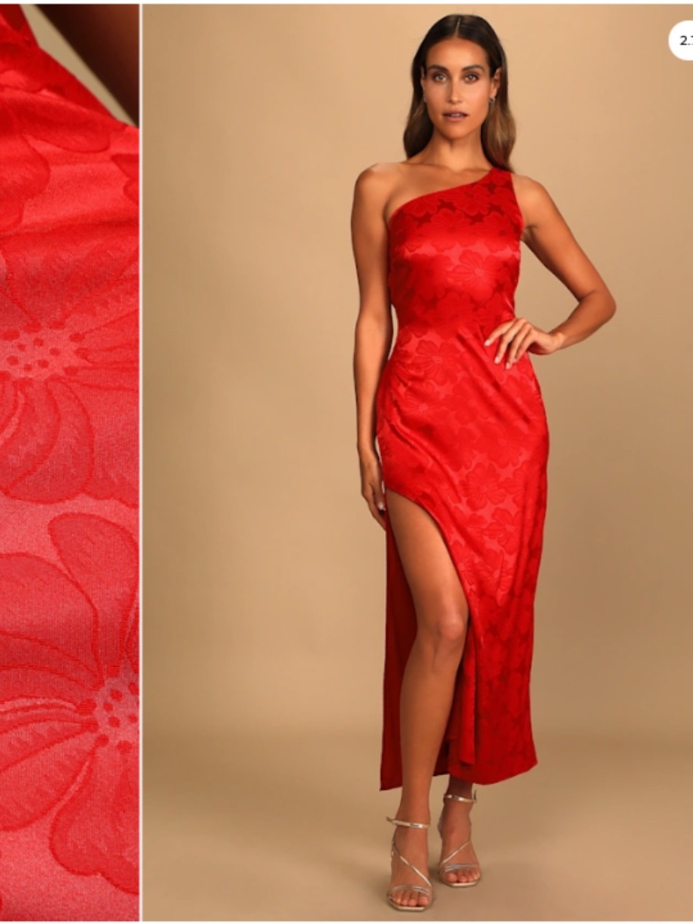 LULUS Sexy Chic Floral Prom Wedding Bridesmaid One Shoulder Satin Maxi